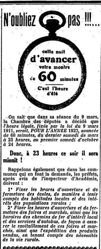 1922 : Changement D'heure