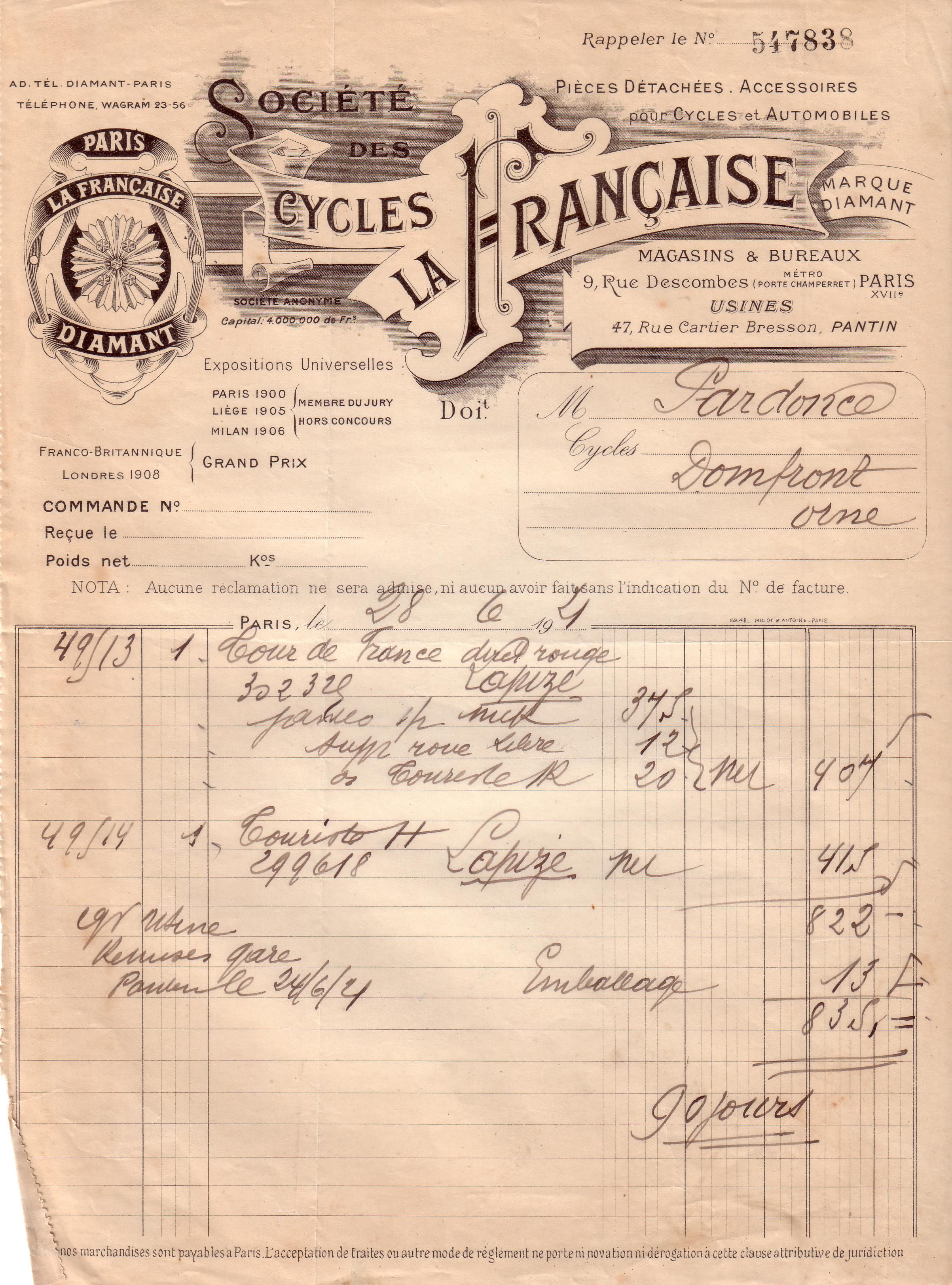 ANCIEN PLAQUE DE vélo LA FRANÇAISE DIAMANT 1900 EUR 30,00 - PicClick FR